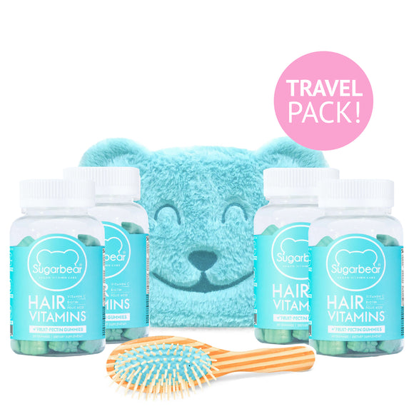 Sugarbear Hair Vitamins - 4 Month Pack (Fluffy Bag & Mini Bamboo Brush Included)